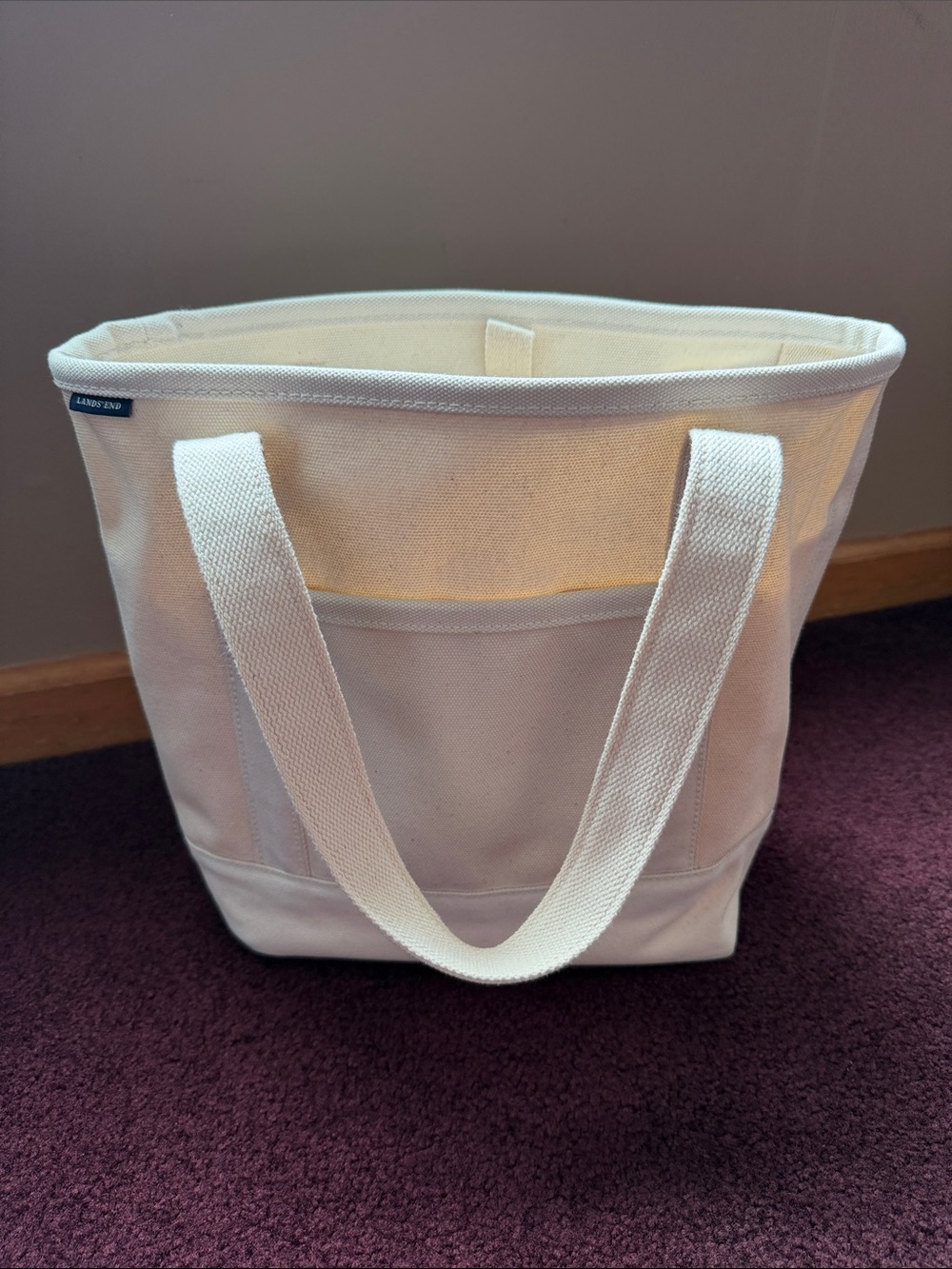 🐚Lands' End Cream Canvas Tote with Front Pocket🐚